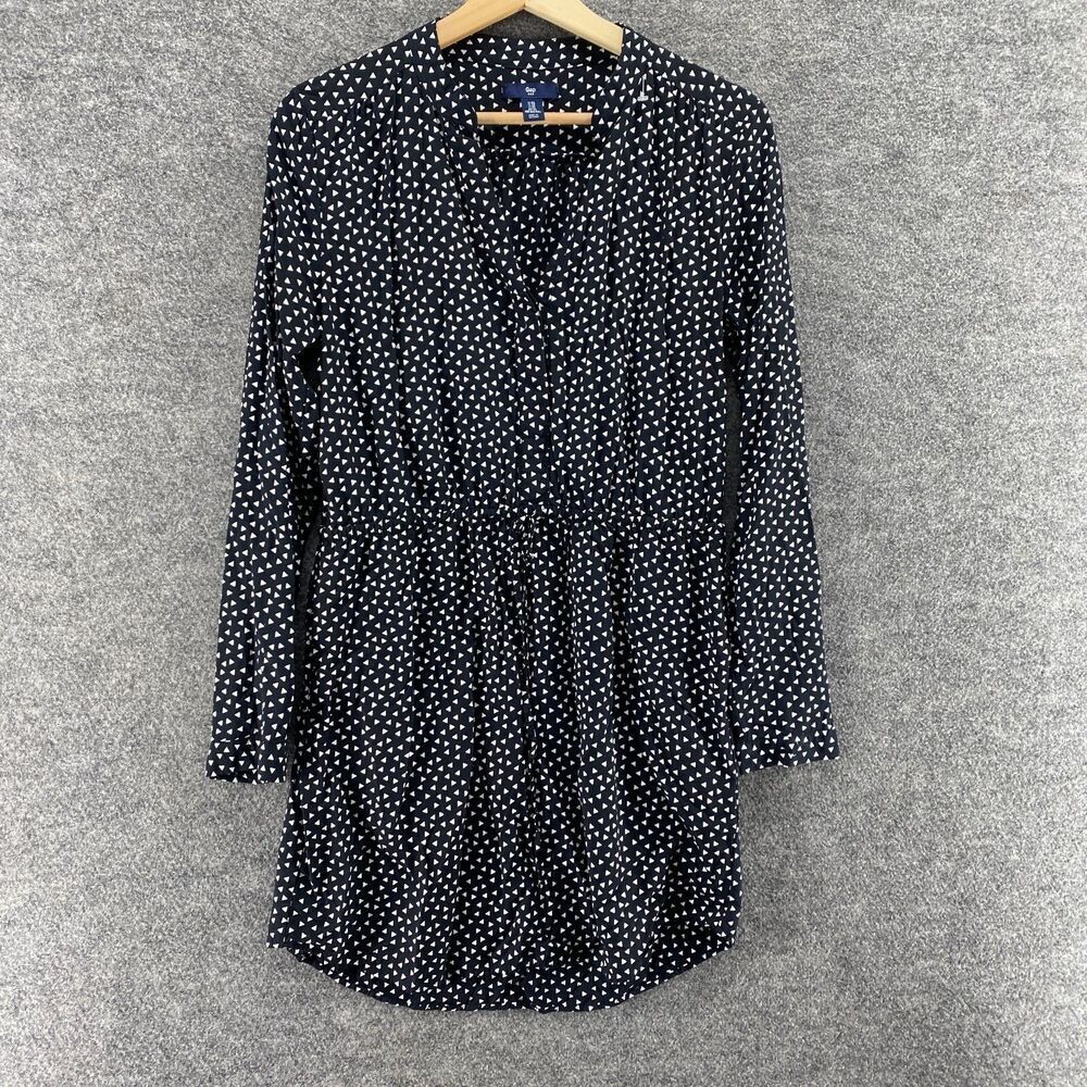 Gap Dress Women XS Black Geometric Shift Short V-Neck Rayon Long Sleeve Casual